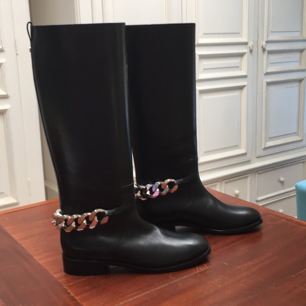 Givenchy Black Leather Chain Boot  40 New